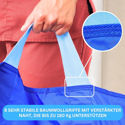 EYRA Patienten-Gleittuch 122×102 cm mit 8 Griffen – Transferlaken & Positionierungshilfe für Pflege, Senioren & Betttransfer – Waschbar, Wiederverwendbar, Belastbar bis 180 kg