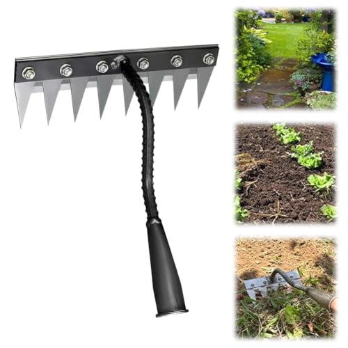 Generic Gardenia Iron Weeding Rake, Weed Puller Tool for Lawn Farm, Remover Weeder Rake Dethatcher Gift for Gardening Lover (8 Teeth) (Style 4)