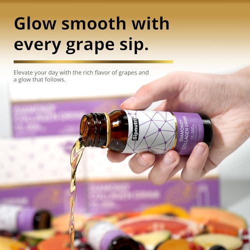 Image of 15,000mg Marine Collagen Peptides Liquid -Grape Flavor -10 Bottles | Hydrolyzed Collagen Drink, with Vitamin C, Pomegranate & Grape Extract, Supports Skin, Hair & Nail Health for Men and Women