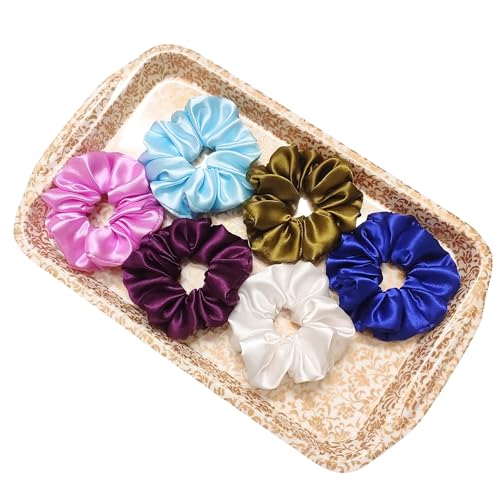 Image of Silk Satin Scrunchies (Pack of 6) - No Tug, No Damage Hair Ties for Women & Girls - Elegant & Comfortable (Mikkusu)