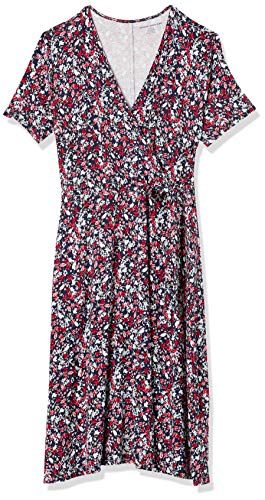 Image of Amazon Essentials Women's Short Sleeve Faux-Wrap V Neck Dress