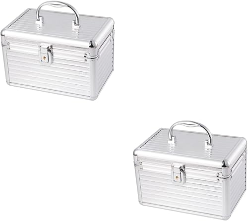 FRCOLOR 2pcs Maquillaje Brishes Cosmetiquera Viaje Maquillaje Aleación de Aluminio Portátil Bolsa de Maquillaje Bandeja de Maquillaje Estuche de