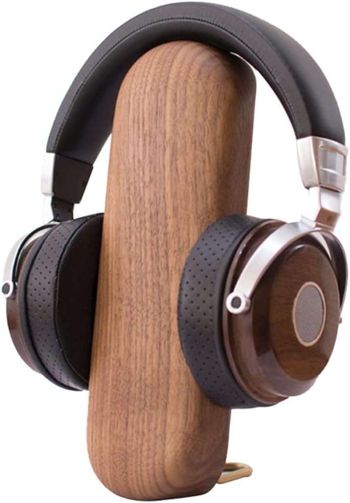 ARTIST INTERNATIONAL Headphone Stand Walnut Wood & Brass Pillar | Danish Design | Gift for Men Office Desk | Gift for Audiophile | Scandinavian Desk Decor Brown-image-1