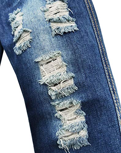 Kidscool Space Calça jeans infantil e meninos rasgados com orifícios elásticos na cintura de algodão