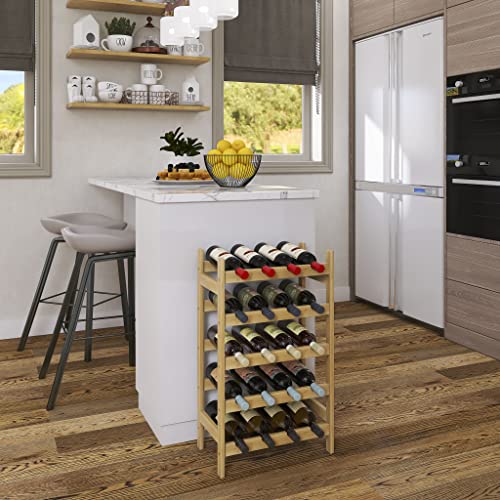 SMIBUY Bamboo Wine Rack, 20 Bottles Display Holder, 5-Tier Free Standing Storage Shelves for Kitchen, Pantry, Cellar, Bar (Natural) - Image 3