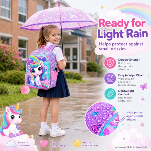 Image of HPJGD 3PCS Unicorn Backpack for Girls, Water Resistant Kids Bookbag Set with Lunch Box, Cute School Bag for Preschool Toddler