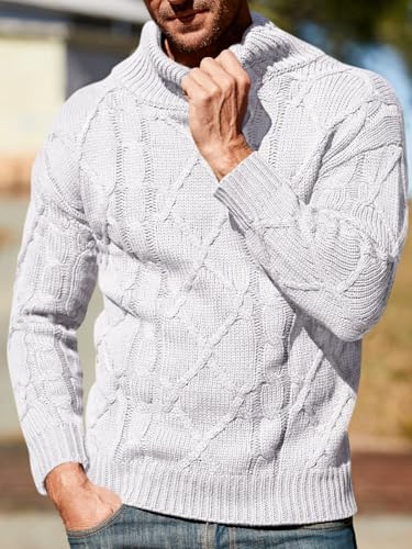 Vdnerjg Men's Thermal Turtleneck Sweater Long Sleeve Cable Knit Casual Chunky Pullover Jumper2