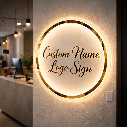 Custom Neon Logo Sign for Business Customized Round Backlit Acrylic Signs for Beauty Salon Hair Studio & Offices Personalized Light Up Logos Wall Decor