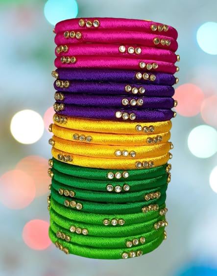 Image of Blue jays hub Silk Thread Bangles New kundan Style Multi color Set Of 20 for Women /Girls