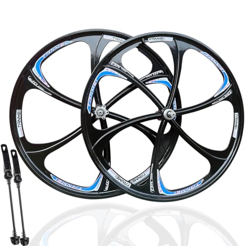 ZCXBHD �}�E���e���o�C�N�z�C�[���Z�b�g 24/26IN �}�O�l�V�E������ 6�X�|�[�N�t�����g���A�z�C�[�� 100/135�~�����[�g�� �f�B�X�N�u���[�L�n�u 6-9���x���[�^���[�t���[�̂���(Black-Blue,24in-Pair)