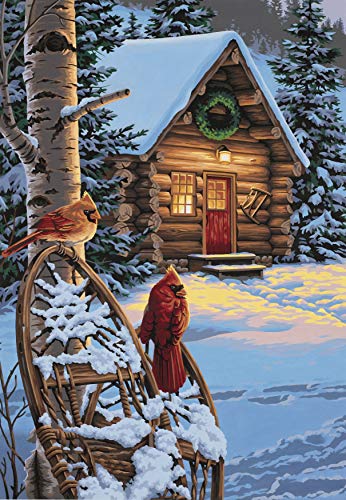 DIMENSIONS Cardinals and Cabin Christmas Paint by Numbers for Adults 14'' W x 20'' L