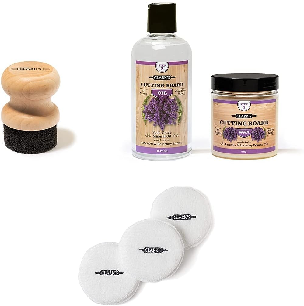 CLARK'S Small Applicator, Buffing Pad, and Lavender Cutting Board Oil & Wax (2 Pack) | Lavender Cutting Board Care all in One