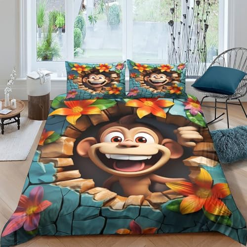 Housse de couette singe 3D microfibre 135x200 parure lit ado