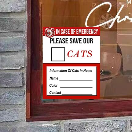 Image of Emergency Pet Rescue Stickers - in Case of Emergency Save My Cat - Fire Safety Alert Window Decals for Home or Car - 4 Pack - Weatherproof Durable Vinyl