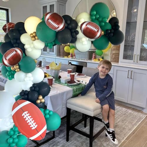 Football Balloon Arch Kit,130Pcs Dark Green Black White Gold Balloons with 3 Football Foil Balloons for Rugby Sport Theme Birthday First Year Down Baby Shower Football Game Party Decorations - Image 8