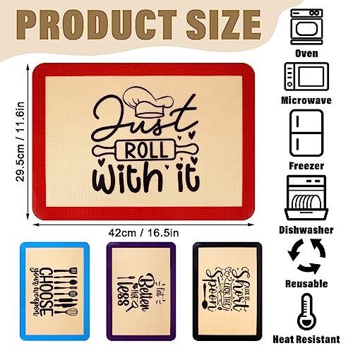 Bokon 4 Pcs Silicone Baking Mat Reusable Oven Cookie Sheet 16.5\'\'x11.6\'\' Rectangular Heat Resistant Nonstick Food Safe Baking Liners for Cookie Bread Macaron Pastry Holiday Christmas Gift - Thumbnail 2