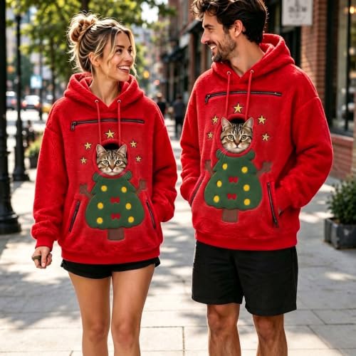 Womens Christmas Pet Pouch Hoodie with Dog Pouch Fleece Sweatshirts - image 3