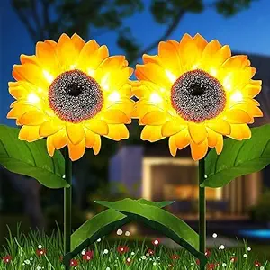CBK Sunflower Outdoor Solar Lights | LED Light | with Flash Mode | Starburst Swaying Solar Garden Light, Warm Garden Light | Outdoor Decoration | Waterproof | Path Lights for Pots, Balcon, Pathway (1)