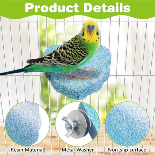 Image of PINVNBY 3PCS Bird Beak Grinding Stone Resin Bird Perch Stand Grinding Claw Birds Cage Perch Parrot Climbing Chewing Toys Parakeet Cage Accessories for Budgies Cockatiels Conures(Blue)