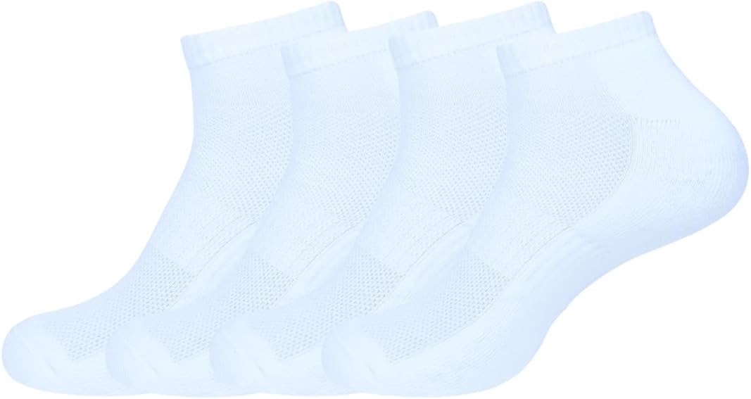 JANASIN Cotton Blend Athletic Ankle Socks, Low-Cut Cushioned Running Training Socks for Women 4 Pair