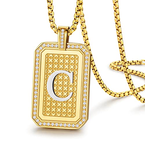 Men's Initial Pendant Necklace 18K A-Z Zirconia Unisex Christmas Gift with Box