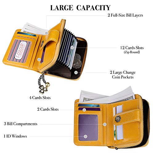 S-ZONE Damen Kurze Geldbörse RFID Schutz Geöltes Wachs Echtes Leder Clutch Kartenhalter Organizer Geldbeutel Kleine Portmonee 18 Kartenfächer Kartenhülle mit ID Fenster - Image 4