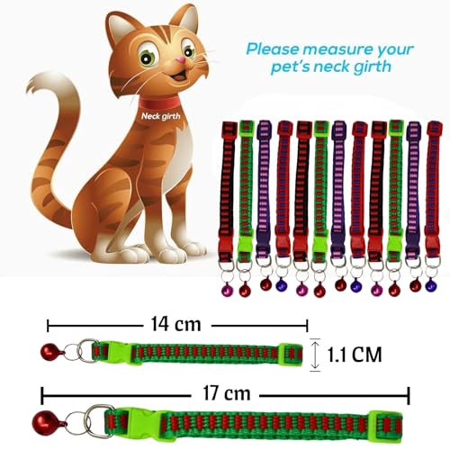 Image of Emily Pets Cat Collar with Bell, Solid & Safe Collars for Cats, Nylon, Mixed Colors, Pet Collar, Breakaway Cat Collar, Free Replacement (Multi Color, 1 Piece)