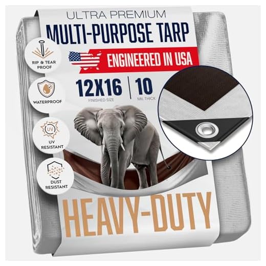 12x16 Heavy Duty Tarp, 10 Mil Thick, High Durability, Tear & Fade Resistant, UV Treated, Grommets Every 18 Inches (12' x '16')