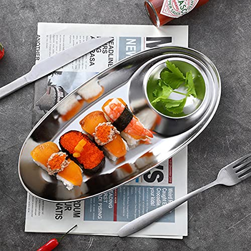 Aiyoo 304 Stainless Steel Snack Plates 2 Size Divided Dinner Plates - Camping Dishes, Snack Tray ,Compact Serving Platter For Dessert , Family Party ,Restaurant And Kitchen, Bbq Metal Dinner Plate #TOP3