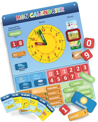 LIKARTO® Mon Premier Calendrier – Jeu Éducatif Magnétique pour Enfants avec 36 aimants & 20 cartes d'exercices – Comprend une Horloge, une Station Météo – Pour Garçons et Filles – 42x32cm