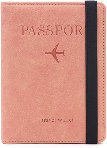 Funda para pasaporte, funda para pasaporte, funda de cuero impermeable con bloqueo Rfid, cartera de viaje con correa elástica y ranura de
