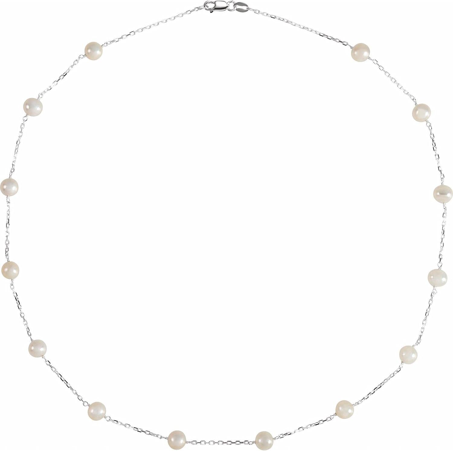 Diamond2Deal 925 Sterling Silver Freshwater Cultured Pearl Station Pendant 18" Necklace