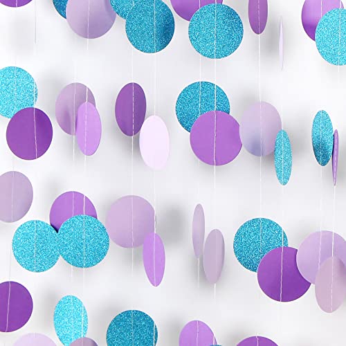 Image of Purple-Blue Mermaid Party-Decorations Paper Garland Streamers - 52Ft Girls Birthday Baby Shower Glitter Hanging Decor Banner,Little Mermaid Theme Under The Sea Backdrop Bunting Panduola