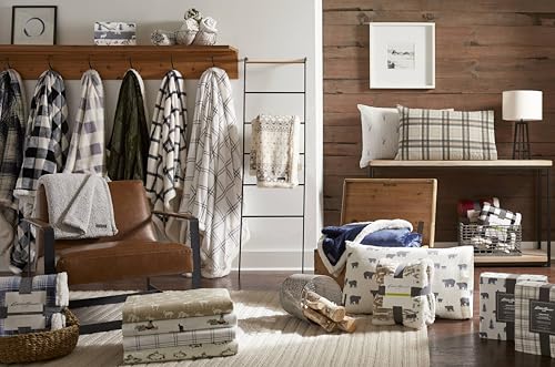 Image of Eddie Bauer - Blanket, Super Soft Reversible Sherpa & Brushed Fleece Bedding, Throw Blankets for Couch, Ideal for Lounging (Cabin Plaid Black)