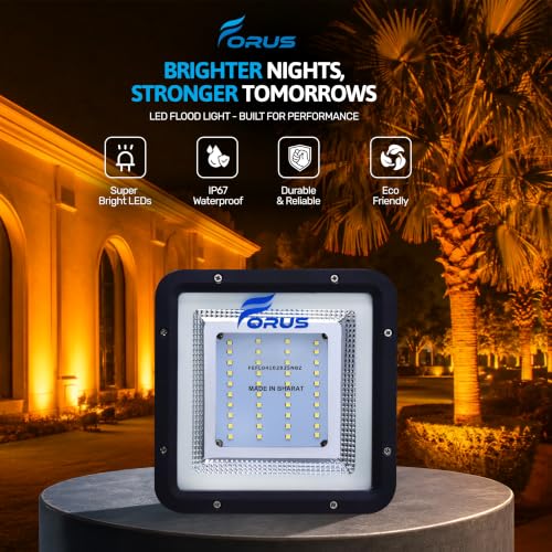 Image of Forus 30W LED Flood Light Outdoor, IP67 Waterproof Wall Mounted Outside Light, High Bright Amber LED Flood Light for Parking, Society, Industrial & Flood Lighting with 4 Year Warranty (1 Pc)