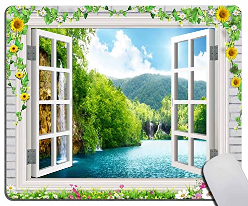 Small Mouse Pad 7.9 x 9.5 Inch, Sun Flower Window Lake Mini Mousepad Non-Slip Rubber Base Mousepads, Computer Mouse Pads for Wireless Mouse