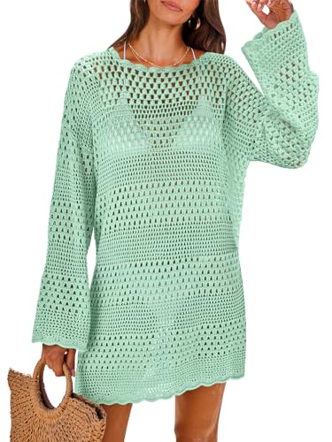 Image of ANRABESS Women Swimsuit Crochet Swim Cover Up 2026 Summer Bathing Suit Swimwear Mesh Knit Beach Dress Vacation Outfits