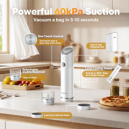 Image of Compact Handheld Vacuum Sealer for Food with 45 Reusable Vacuum Bags