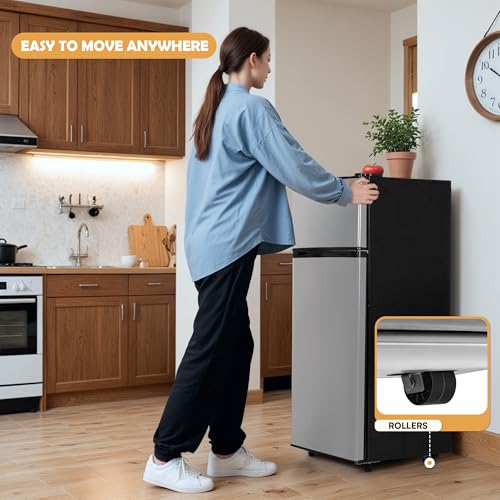 4.4 Cu.Ft Mini Fridge with Freezer, Small Fridge with 2 Doors for Office, Kitchen, Dorm and Bedroom, Mini Refrigerator with Adjustable Shelves (Silver)