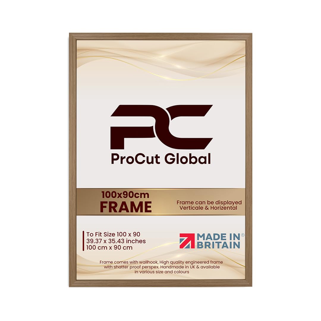 Procut Global 100x90CM Oak Picture Frames - Classic Wooden Photo Frame with Shatterproof Perspex for Wall or Tabletop - Perfect for Posters, Certificates & Prints - Sizes & Colors Available