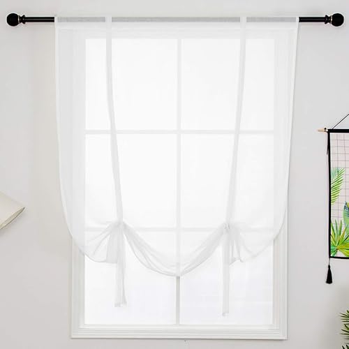 vctops Cortinas de gasa transparente de color liso para ventana filtrante de luz, cortinas de globo ajustables para ventanas pequeñas, 1 panel (31 x