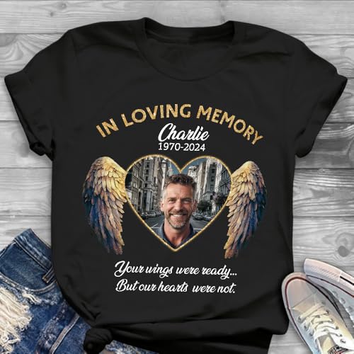 Personalized in Loving Memory Family Loss T-Shirt - Custom Photo and Name Tshirt- Memorial Shirts Personalized with Picture Rest in Peace RIP Shirts White2