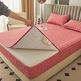 Matratzenschoner mit Vierseitigem Reißverschluss, Gesteppter Atmungsaktiver Matratzenbezug, Abnehmbarer Polyester-Bezug für Einzel-, Doppel- & Kingsize-Betten(Pink,180 x 200 cm+23cm)