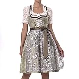 Dirndlparty Dirndl Damen inkl. Dirndl Schürze, 60cm Midi Trachtenkleid Dirndl Kostüm Spitze Dirndl für Damen für Oktoberfest Bavarian Karneval, Dunkelgrün, Gr. 34
