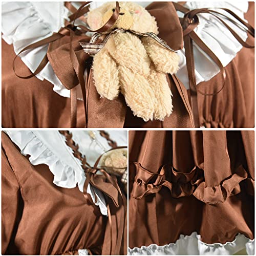 Girls Lolita Princess Dress Kawaii Long Sleeve Chiffon Skirt Cute Girl Dress Brown2