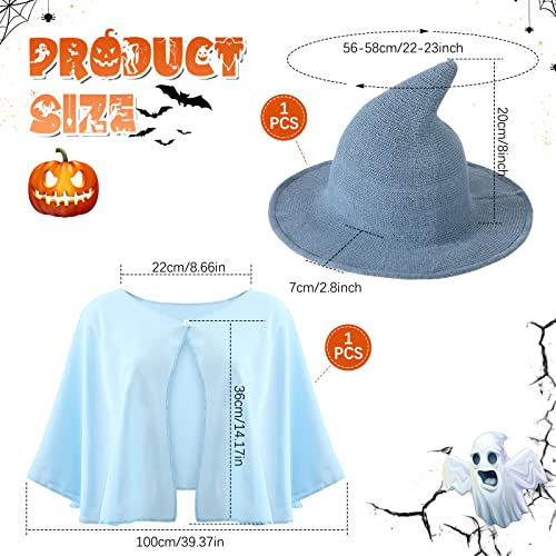 Berlune Soft Chiffon Shawl Wrap and Witch Hat Set - Lightweight, Foldable Costume Accessory for Women and Girls - Includes 1 Shawl and 1 Hat - One Size, Light Blue2