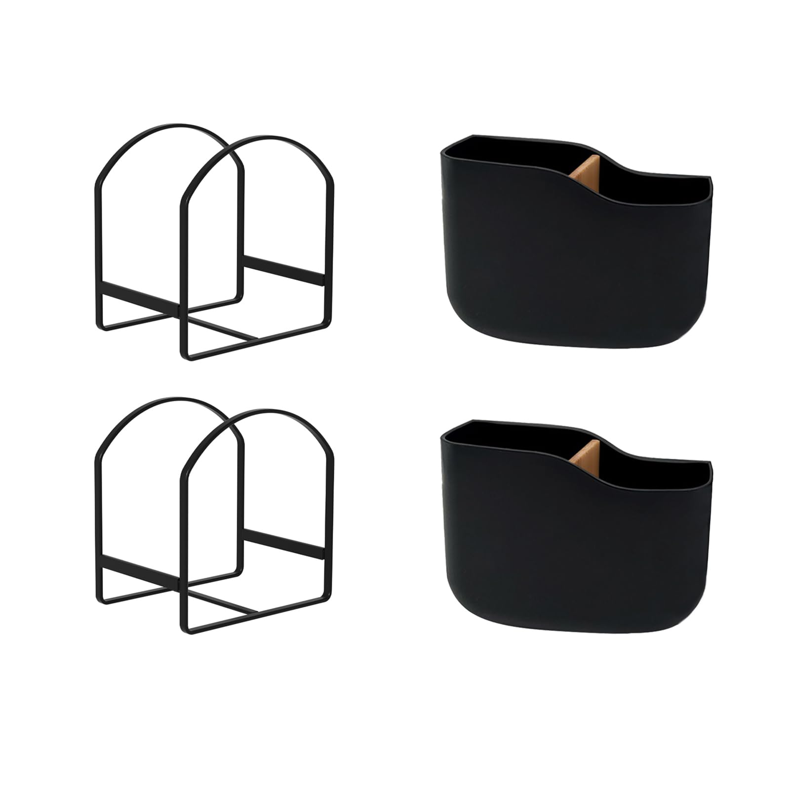 LINFIDITE 2 Pack Plate Holder Organizer Black and 2 Pack Adhesive Remote Control Holder