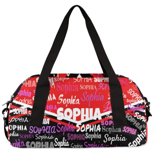 Custom Cheerleading Dance Bag, Personalized Gym Cheerleaders Duffel Bag Travel Weekender Tote Carry-On Swimming Bag, Pink Ballet Shoes, Red Black Cheerleaders4
