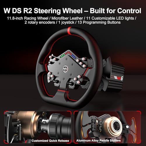 PXN VD6 Direct Drive Bundle - PC Steering Wheel and Pedals – 6 Nm Direct Drive Servo Motor Base, W DS R2 Racing Wheel, Hall Effect 2-Pedal, and Table Clamp – Professional Sim Racing Setup for Windows PC (7–11) - Image 6