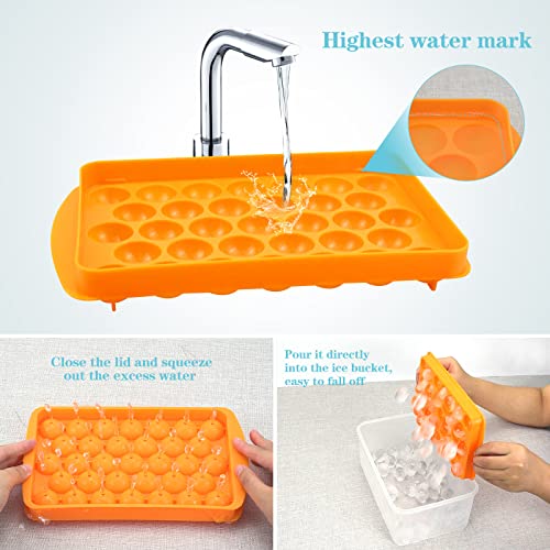 Round Ice Cube Tray With Lid Ice Ball Maker Mold (Orange) #TOP2